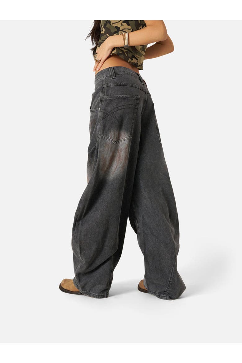 Dirty-Dyed Super Baggy Barrel Jeans, Alternate, color, Black