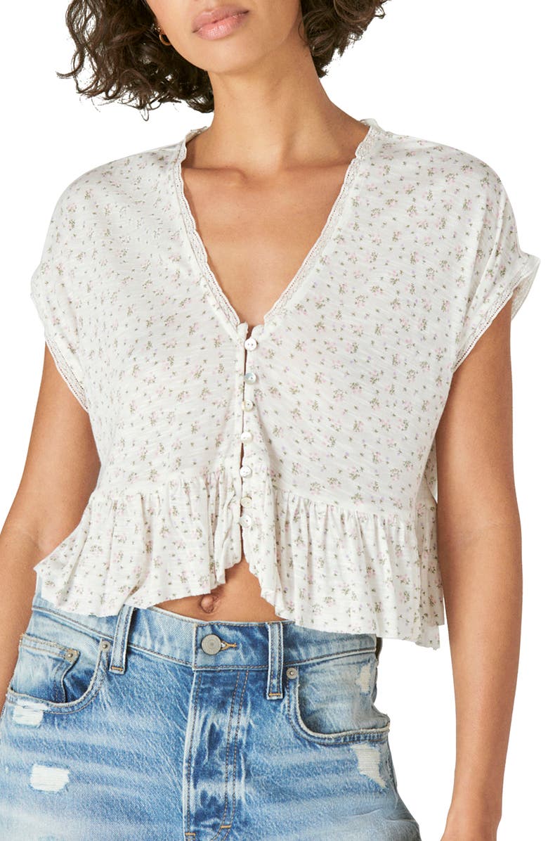 Lucky Brand Peplum Top, Main, color, Cream Multi