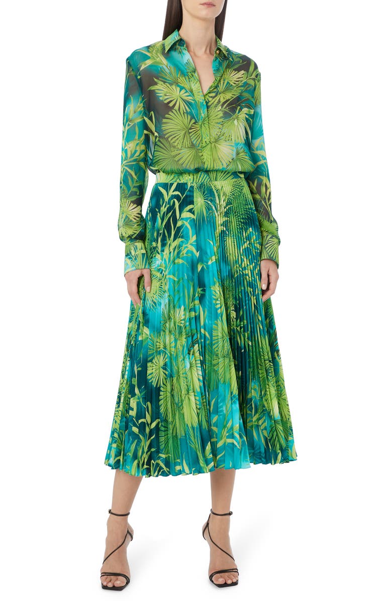 Versace Jungle Print Pleated Midi Skirt, Alternate, color, 