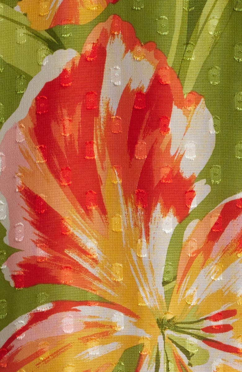 Anne Klein Floral Clip Dot High-Low Faux Wrap Dress, Alternate, color, Leafy Green Multi