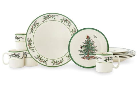 Christmas Tree Holly 12 Piece Dinnerware Set, Service For 4