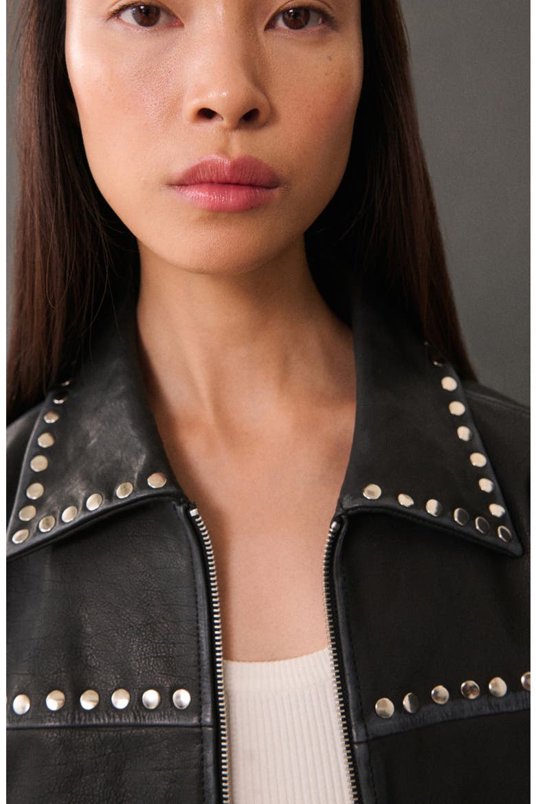 Studded Leather Jacket, Alternate, color, BLACK