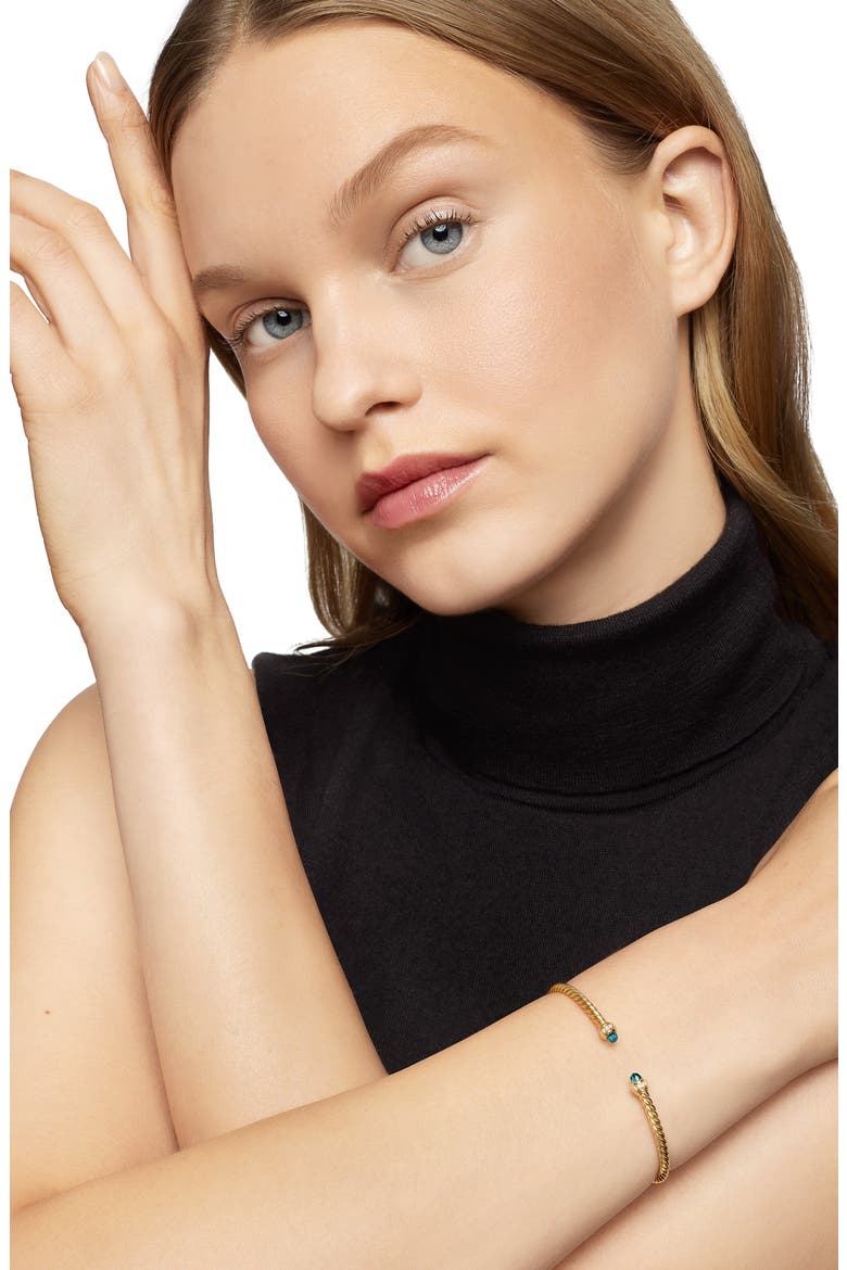 Classic Cablespira® 18K Yellow Gold & Diamond Bracelet, 3mm, Alternate, color, BLUE TOPAZ