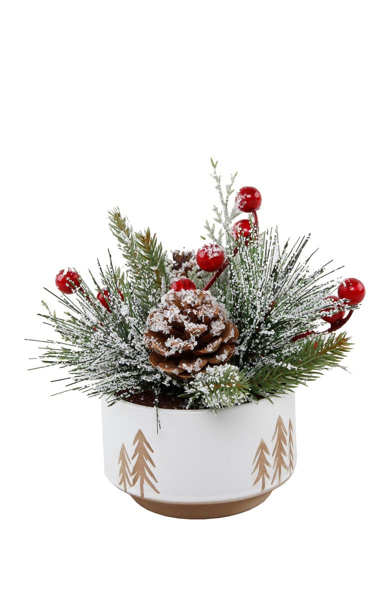 FLORA BUNDA Xmas Mix in Small 4.25" Ceramic Reverse Tree Pot, Main, color, White