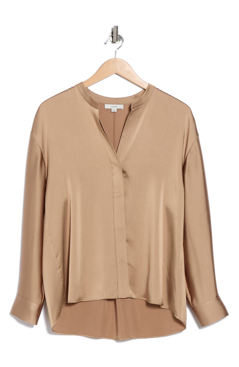 Vince Long Sleeve Satin Button-Up Shirt, Alternate, color, Pecan