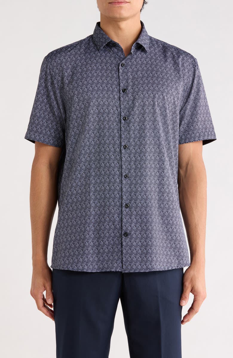 SOUL OF LONDON Microfiber Short Sleeve Sport Shirt, Main, color, Black / Noir