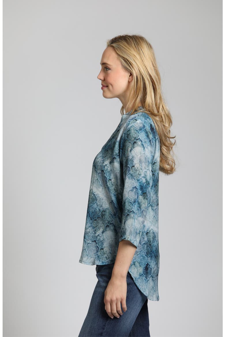 Tile Print Mandarin Collar Button-Up Shirt, Alternate, color, BLUE MULTI