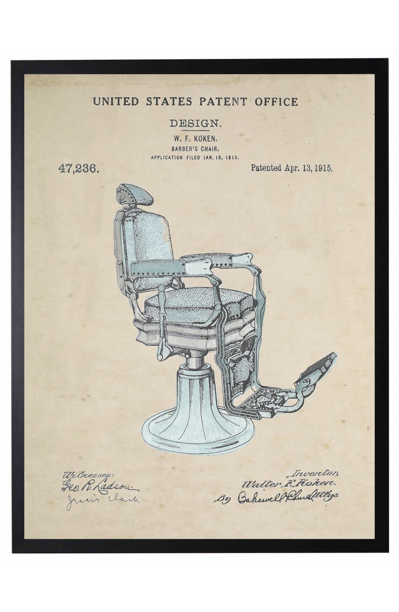 Antique Curiosities Barber's Chair Patent in Black Frame, Main, color, NO COLOR