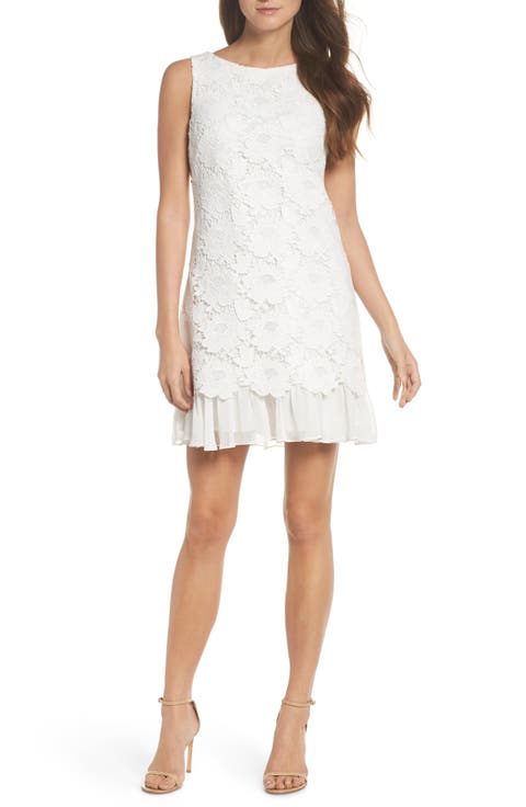 Lace Ruffle Hem Sheath Dress (Regular & Petite)