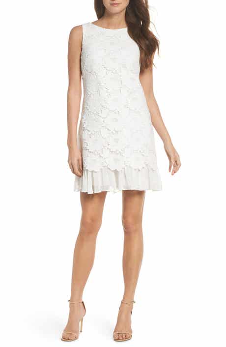 Eliza J Lace Ruffle Hem Sheath Dress