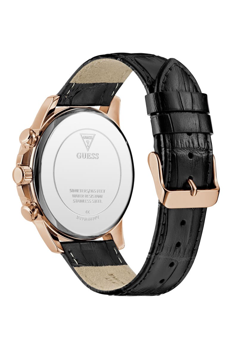 Walker Black Dial Multifunction Leather Strap Watch, 44mm, Alternate, color, BLACK