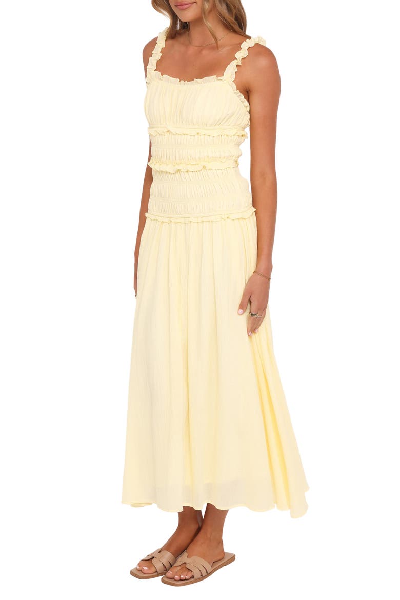 Enola Shirred Ruffle Trim Midi Dress, Alternate, color, YELLOW