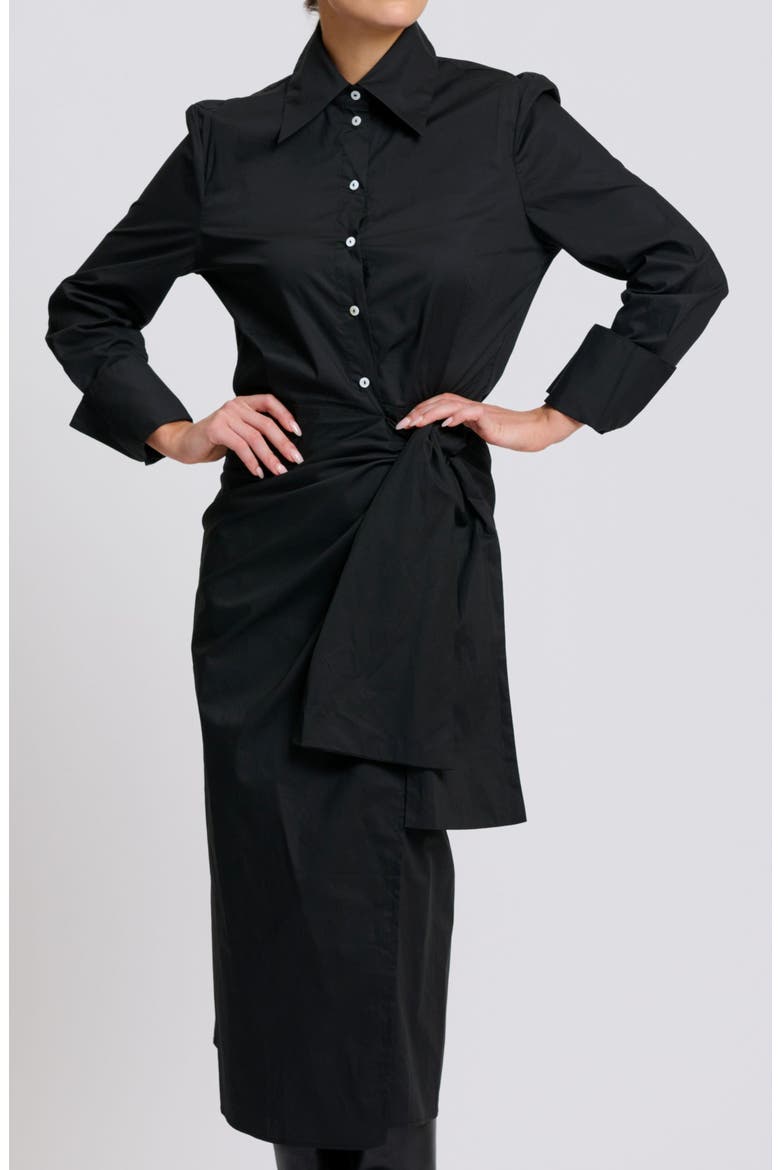 Talita Wrap Tie Waist Midi Shirt Dress, Alternate, color, BLACK
