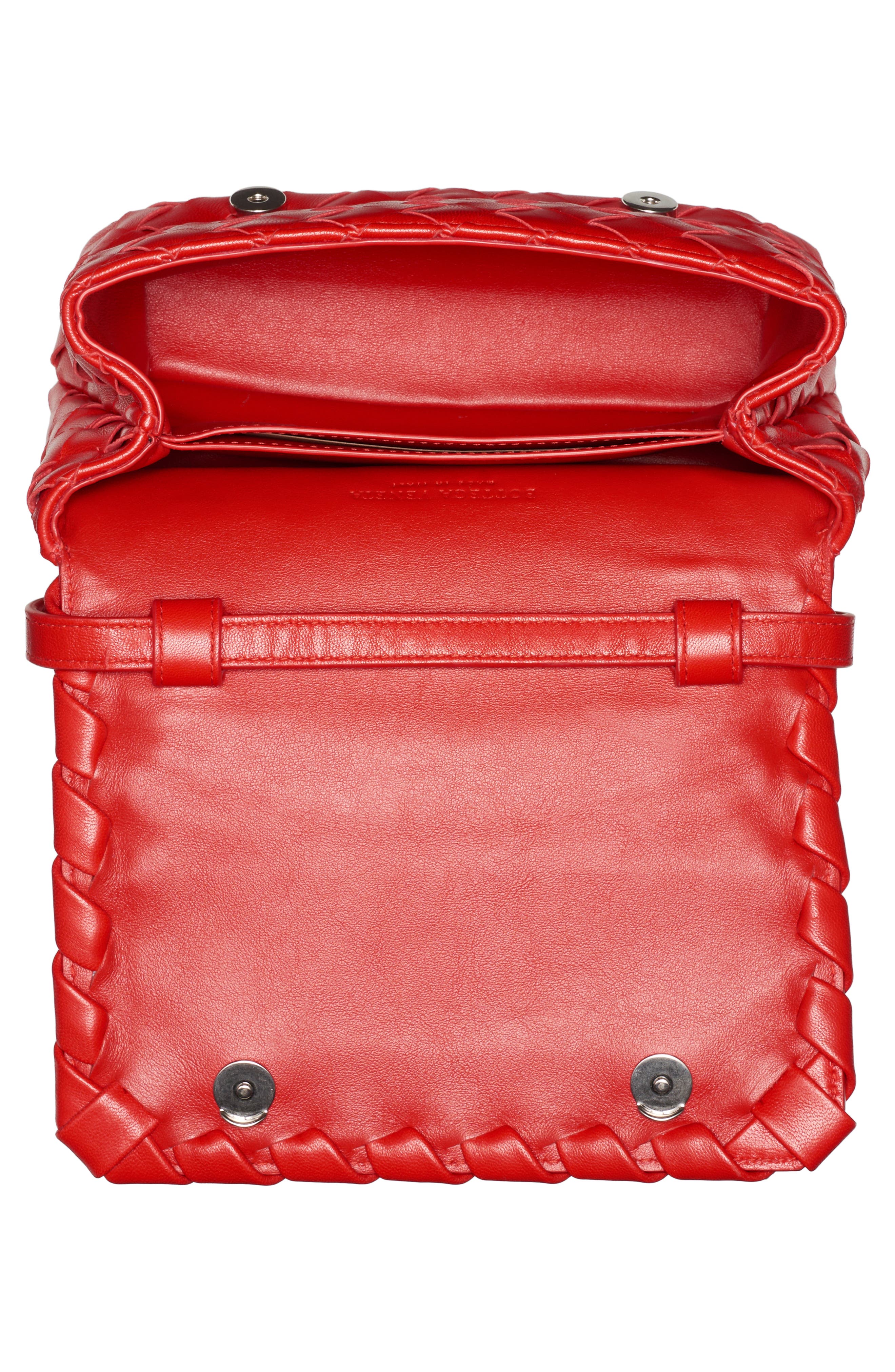 Mini Intrecciato Leather Crossbody Flap Bag, Alternate, color, BRIGHT RED