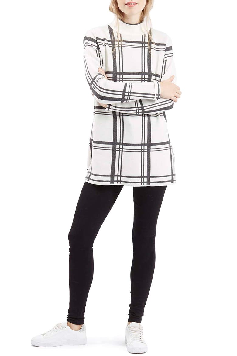 Jacquard Check Tunic Sweater, Alternate, color, CREAM MULTI