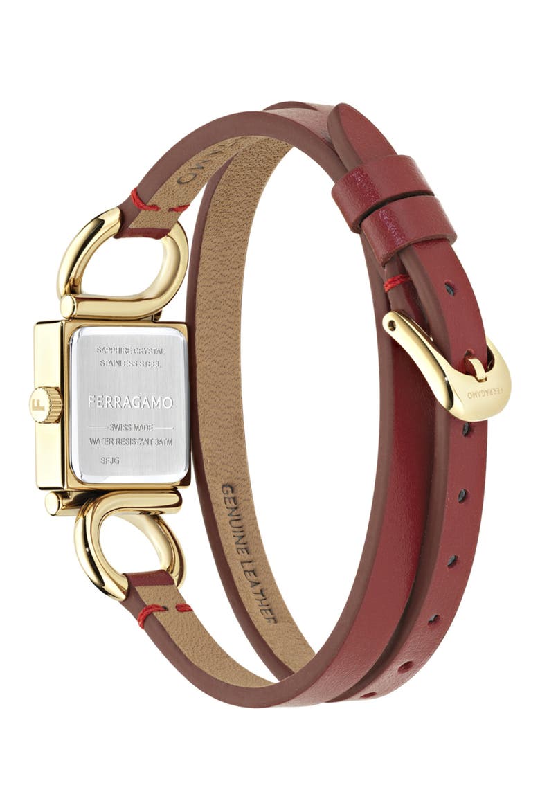 Gancio Evo Double Wrap Leather Strap Watch, 18mm, Alternate, color, IP YELLOW GOLD