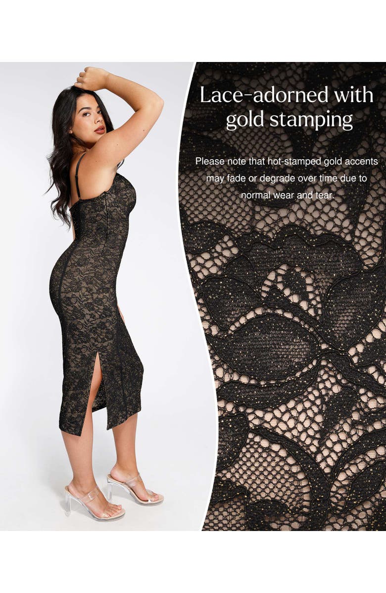 Popilush Shapewear All-Lace Hourglass Corset Side Slit Midi Dress, Alternate, color, Midnight Black