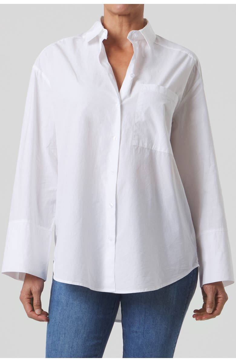 Franne Golde Oversized Cotton Poplin Button-Up Shirt, Main, color, Off-White