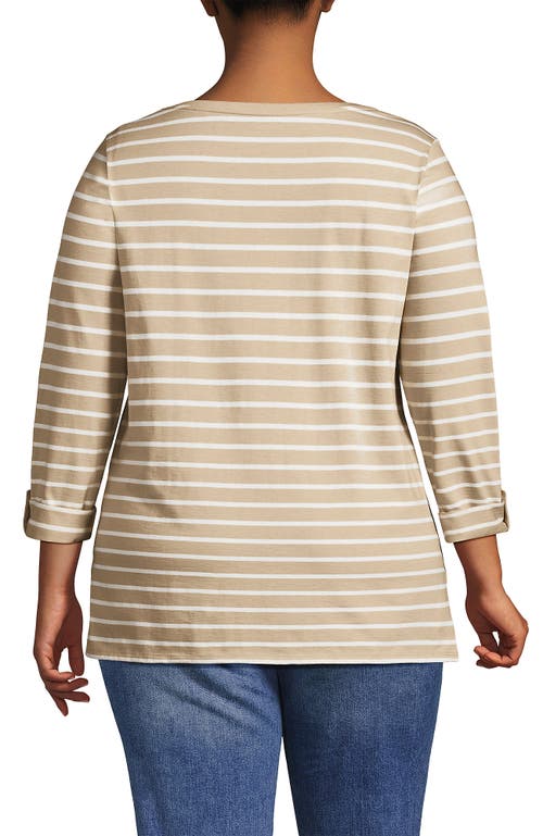 Lands' End Plus Size Supima Cotton Adjustable 3/4 Sleeve Boatneck Tunic In Champagne/ivory Breton Stripe