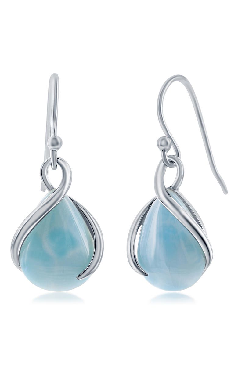SIMONA Sterling Silver Larimar Pear Drop Earrings, Main, color, Blue