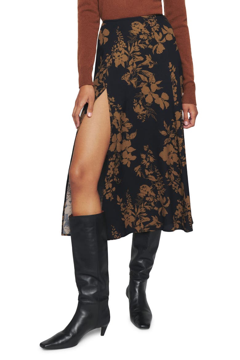 Zoe Side Slit Midi Skirt, Main, color, NIGHT GARDEN