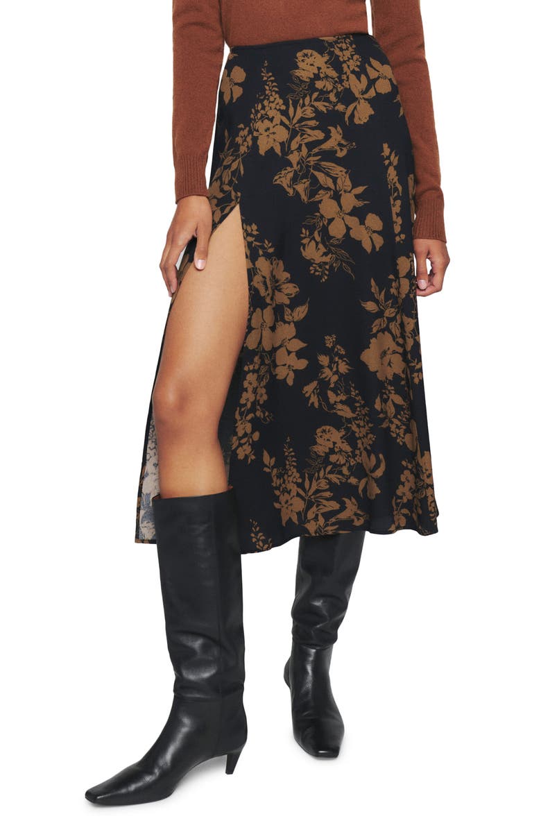 Reformation Zoe Side Slit Midi Skirt, Main, color, Night Garden