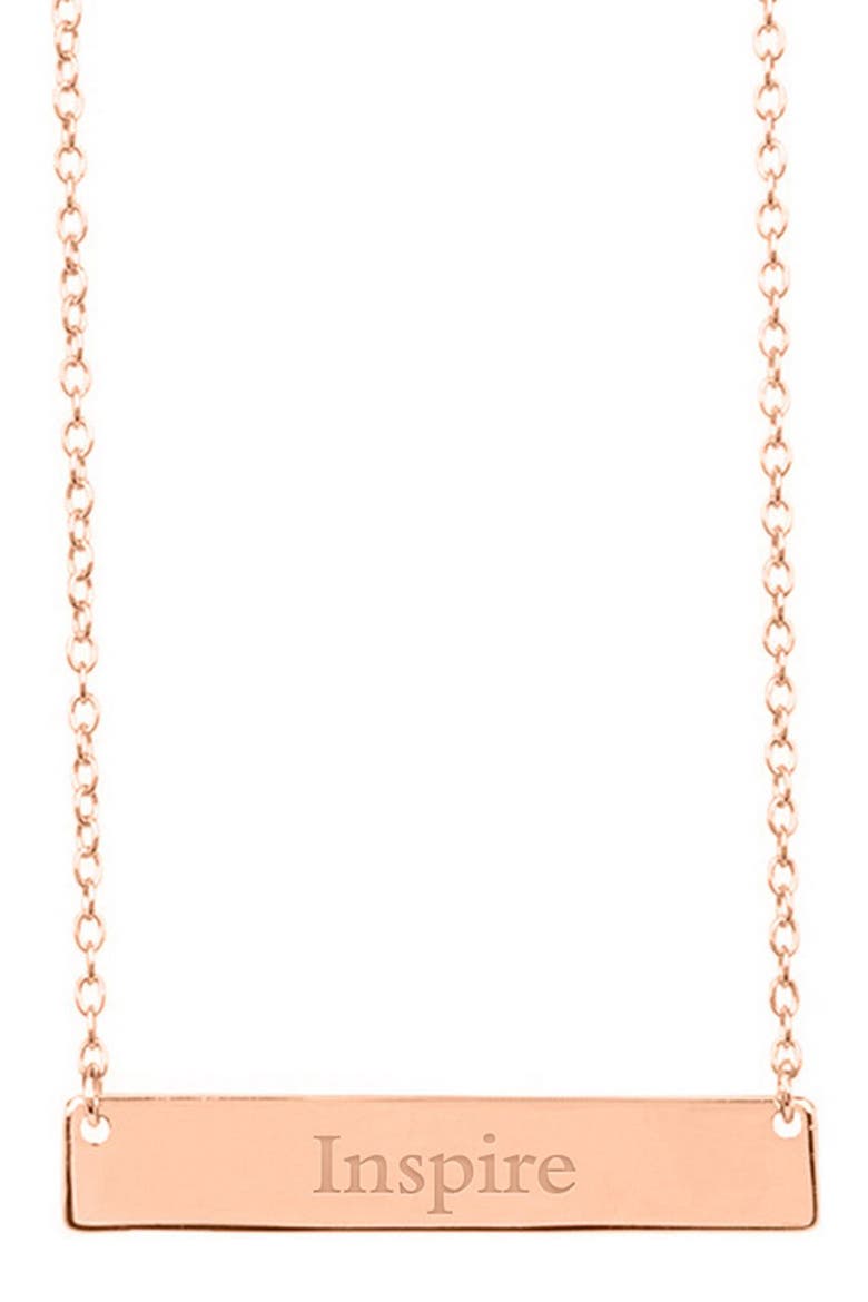 Inspirational 14K Rose Gold Plated Sterling Silver Bar Pendant Necklace, Main, color, ROSE GOLD - INSPIRE