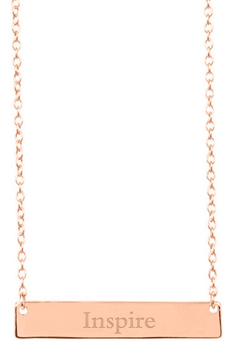 Sterling Forever Inspirational 14K Rose Gold Plated Sterling Silver Bar Pendant Necklace, Main, color,