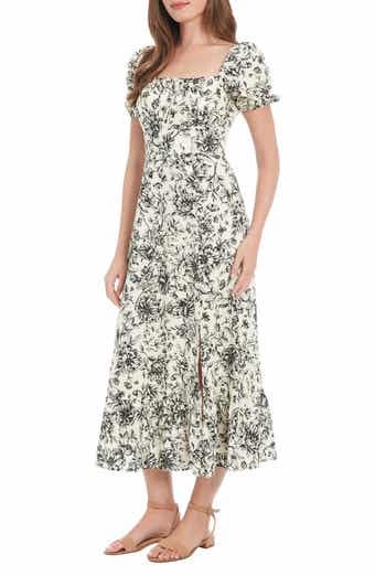 London Times Puff Sleeve Midi Dress