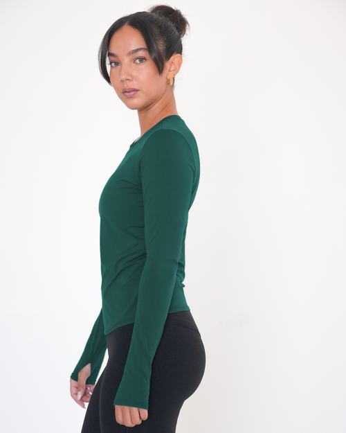 Rebody Active Raya Mid Length Compression Nylon Long Sleeve Top In Green