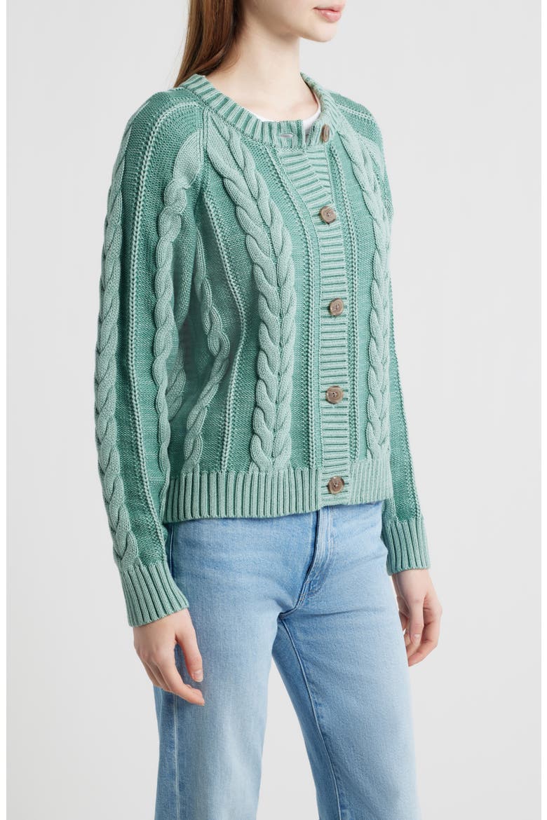 Cable Cotton Cardigan, Alternate, color, TEAL BLUE