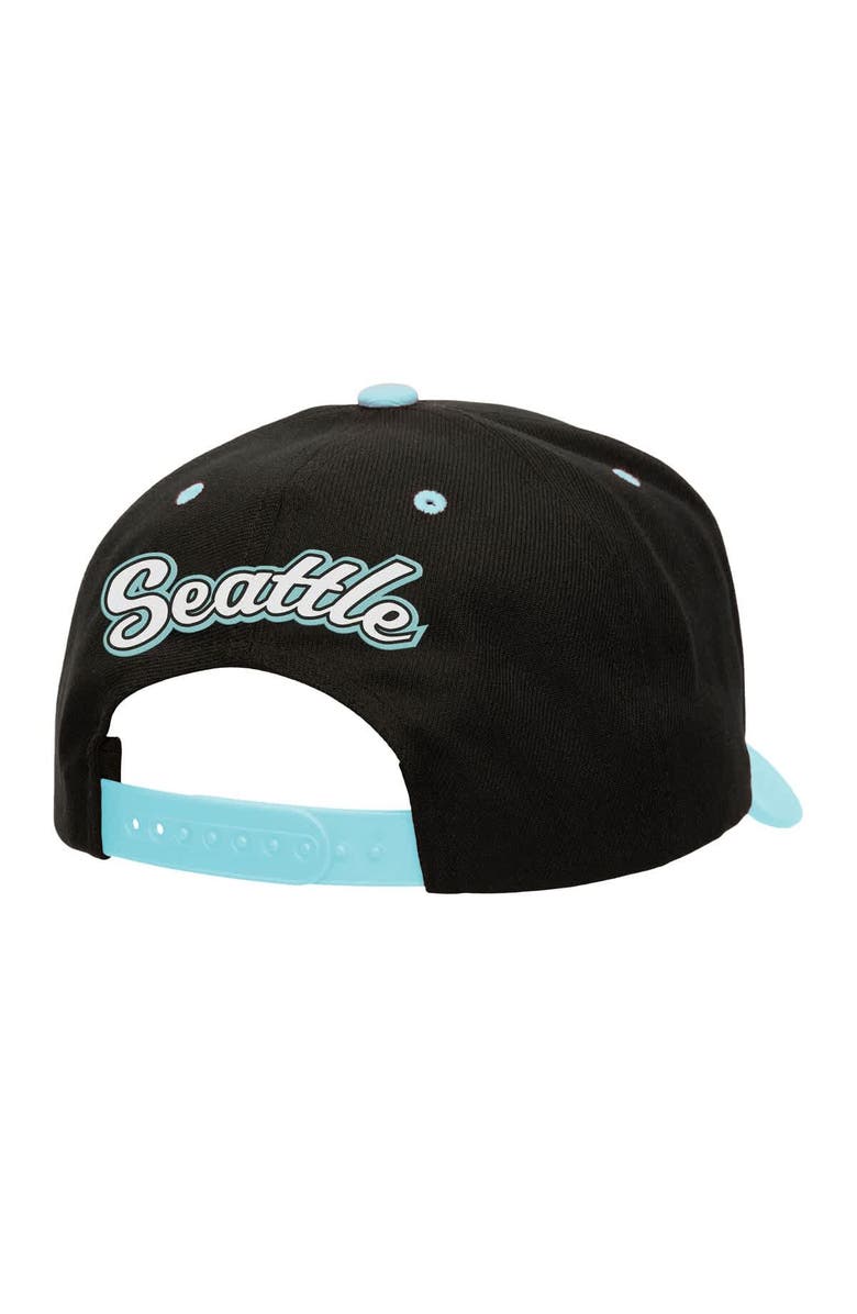 Mitchell & Ness Men's Mitchell & Ness Black/Light Blue Seattle Kraken Backside Script Two-Tone Pro Crown Adjustable Hat, Alternate, color, Black