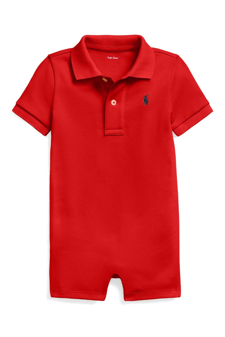 Cotton Polo Romper, Main, color, RED