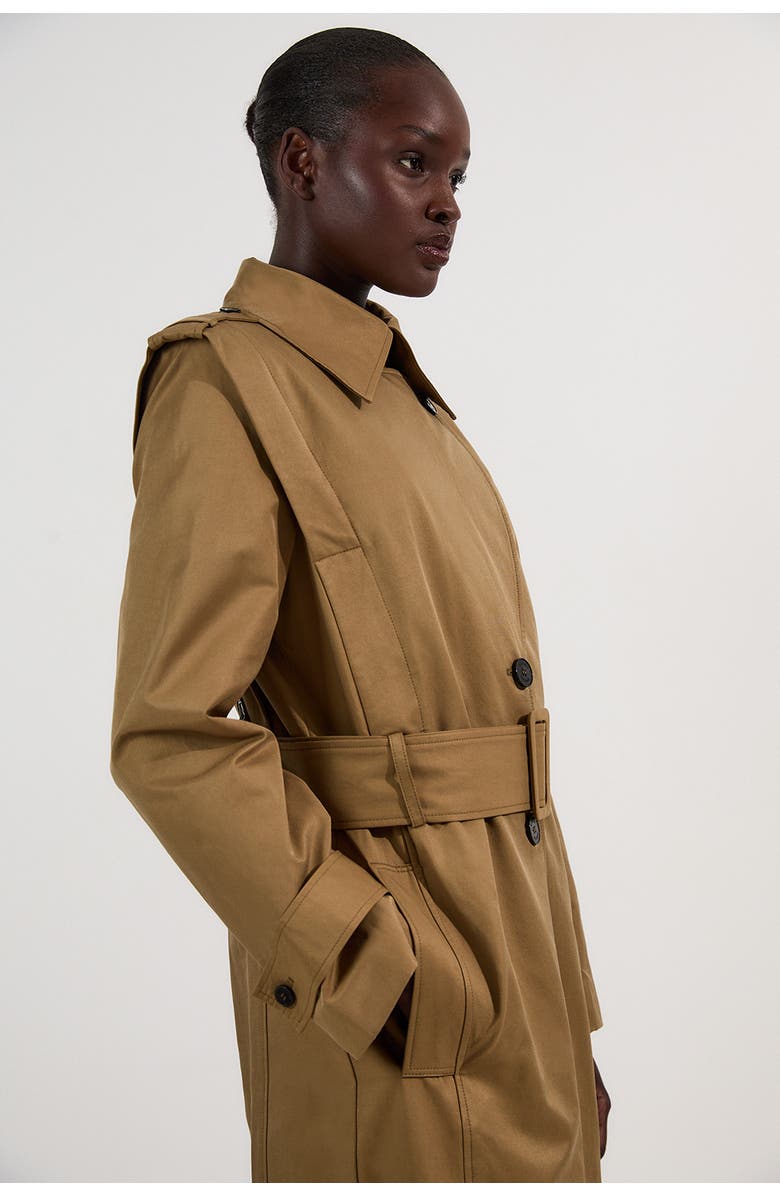 Karen Millen Strong Shoulder Belted Maxi Trench Coat, Alternate, color, Olive