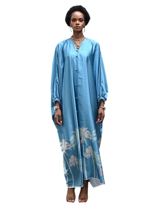 Flaunt Archive Azure Palm Print Caftan In Multi