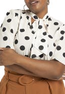 ELOQUII Bow Blouse With Flutter Sleeve