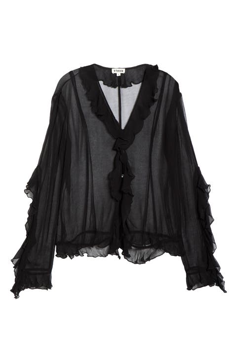 Kellcy Sheer Ruffle Sleeve Top