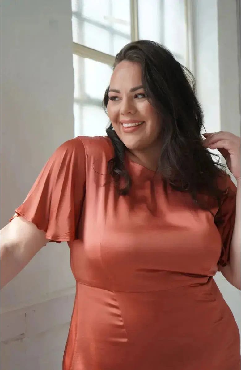 Rewritten Sienna Capped Sleeve Dress, Alternate, color, Terracotta