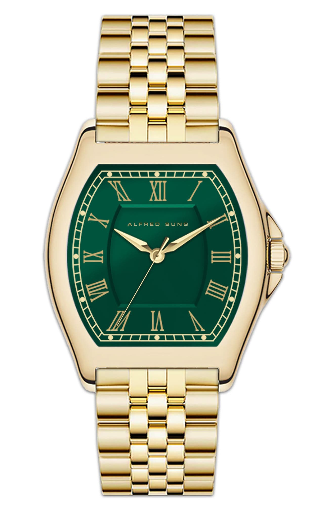 Alfred Sung Heritage Tonneau Bracelet Strap Watch, 22mm x 32mm