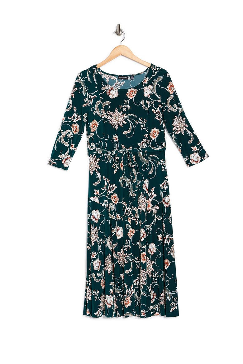 Floral Scoop Neck Midi Dress, Alternate, color, TEAL RUST