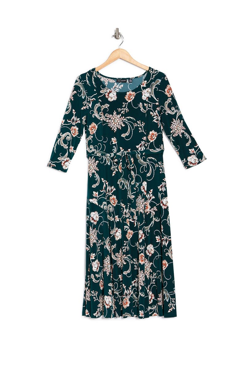 Nina Leonard Floral Scoop Neck Midi Dress, Alternate, color, Teal Rust