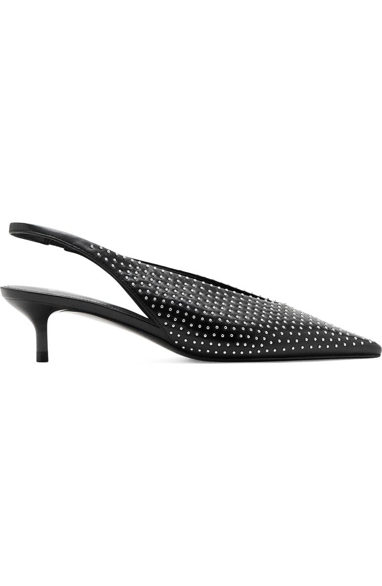 MANGO Studded Pointed Toe Slingback Pump, Alternate, color, Black