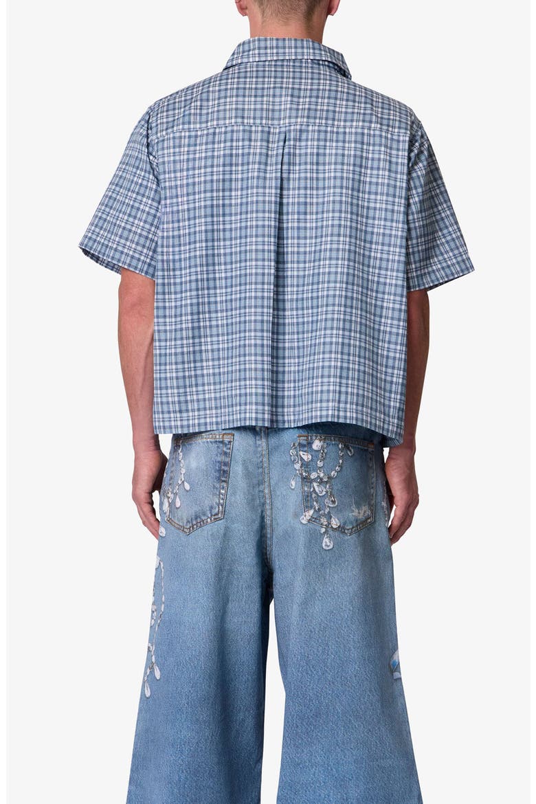 Plaid Poplin Cropped Short Sleeve Shirt, Alternate, color, BLUE