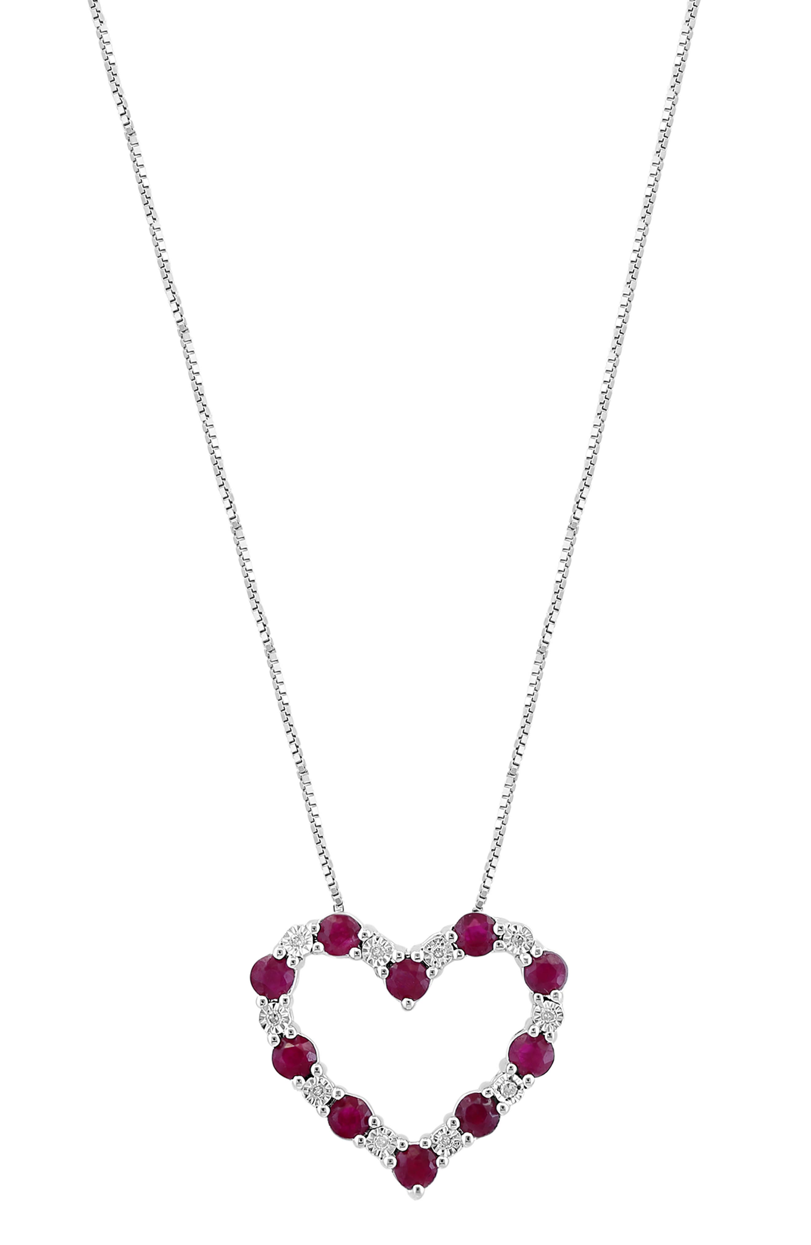 EFFY Sterling Silver Diamond & Ruby Heart Pendant Necklace - 0.04ct.