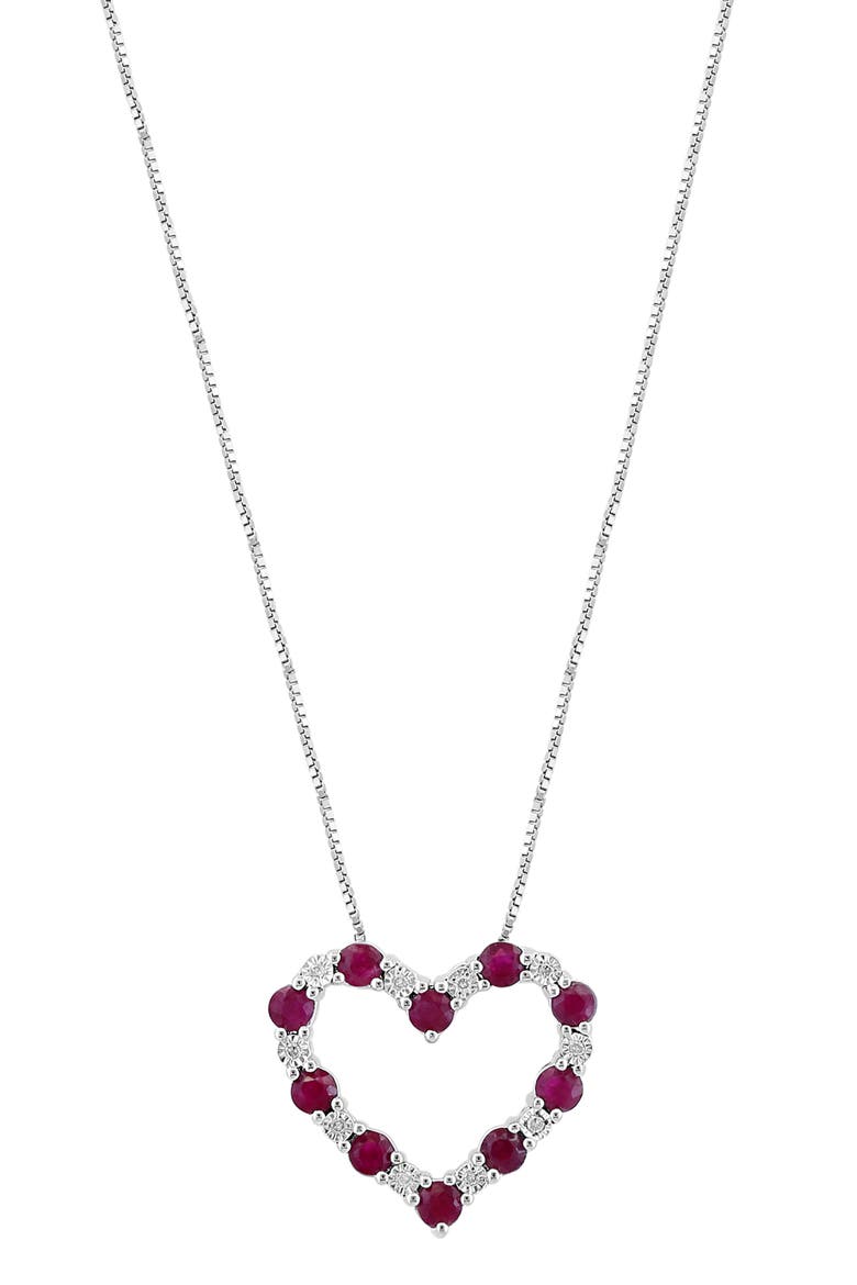 Sterling Silver Diamond & Ruby Heart Pendant Necklace - 0.04ct., Main, color, RED