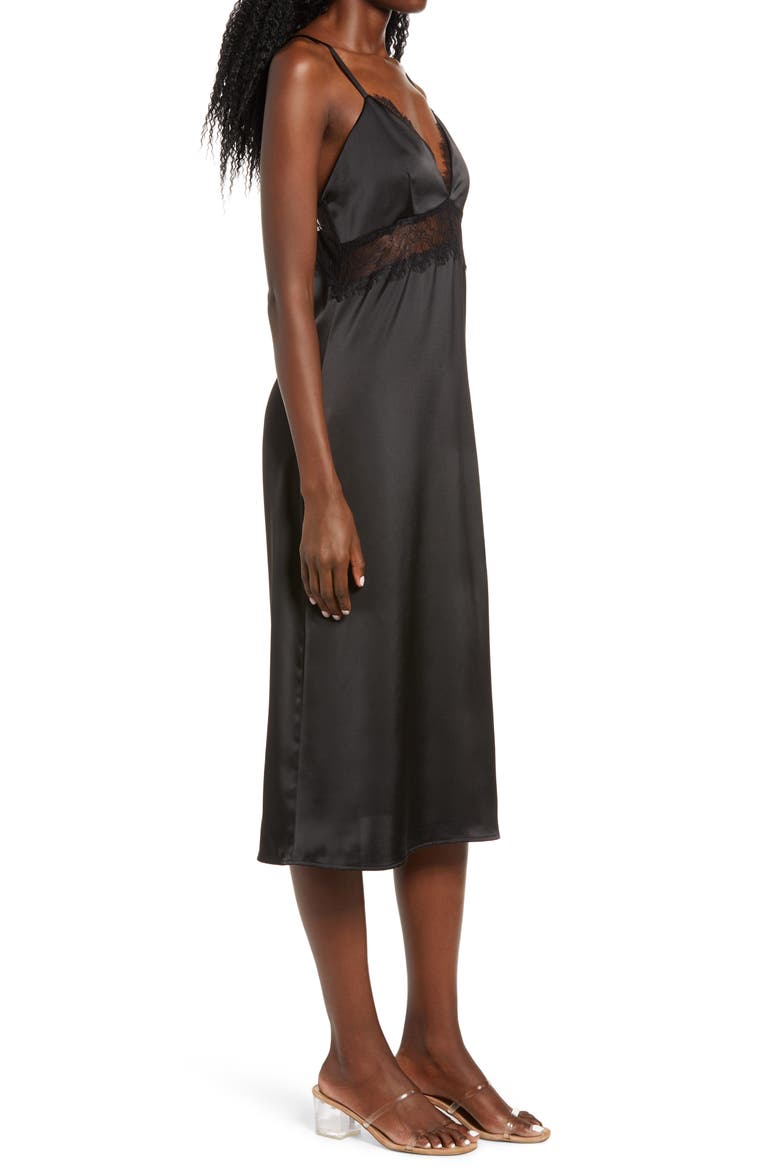 Shari Lace Inset Midi Slipdress, Alternate, color, BLACK