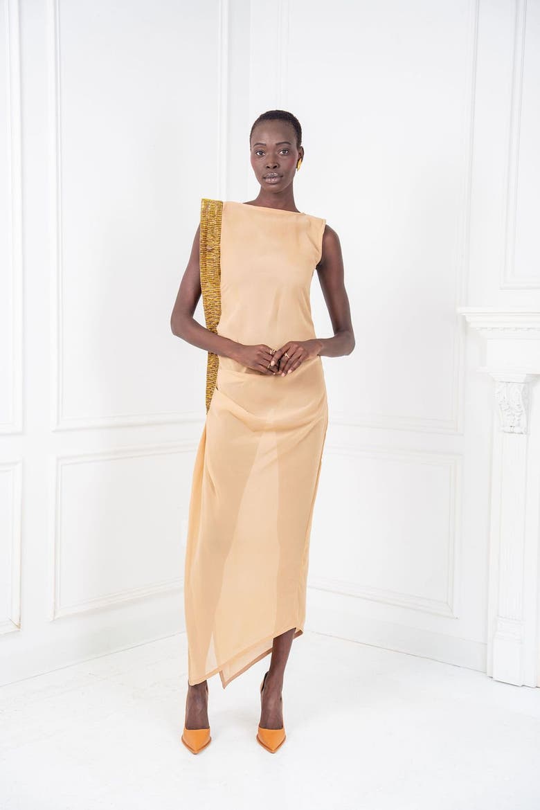 The Aurelia Beaded Silk Chiffon Gown, Main, color, Neutrals