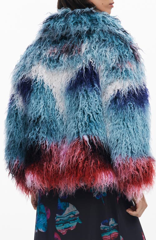 Desigual Faux Fur Jacket In Blue