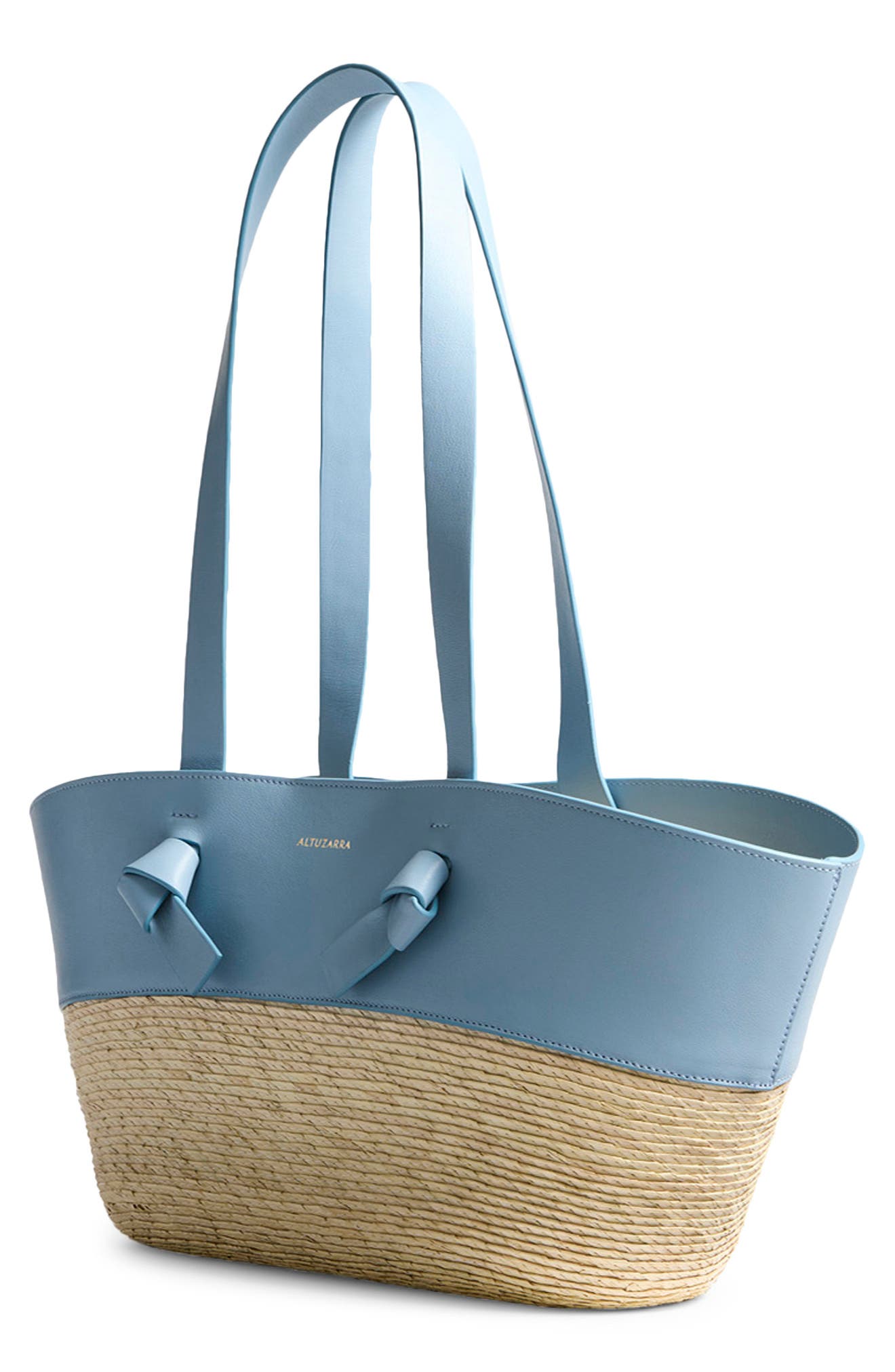 Altuzarra Knot Leather & Straw Basket Tote, Alternate, color, Danube