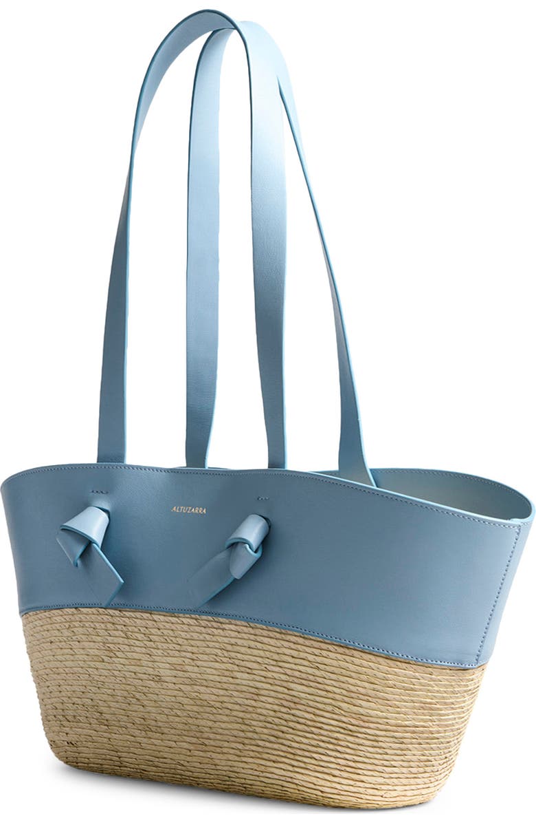Altuzarra Knot Leather & Straw Basket Tote, Alternate, color, Danube